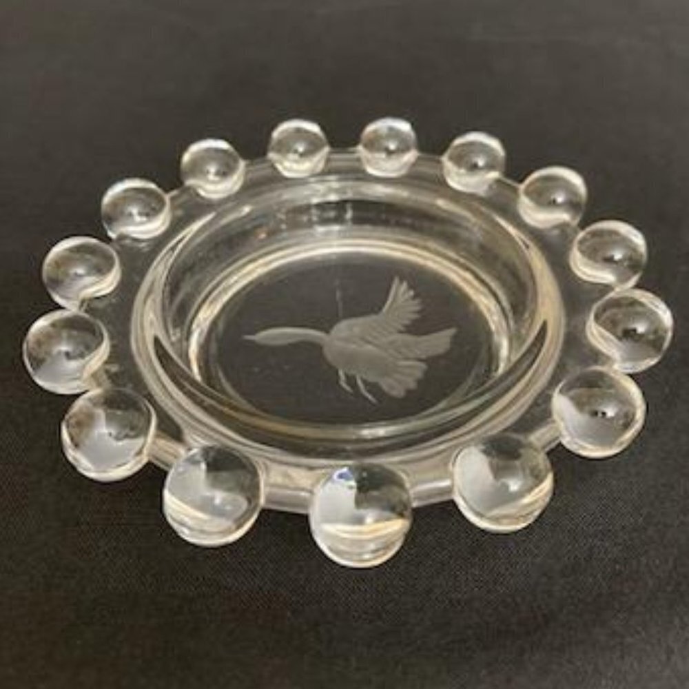 Vitg Beaded Edge Clear Glass Candle Holder Ash Tray Trinket Dish Flying Duck